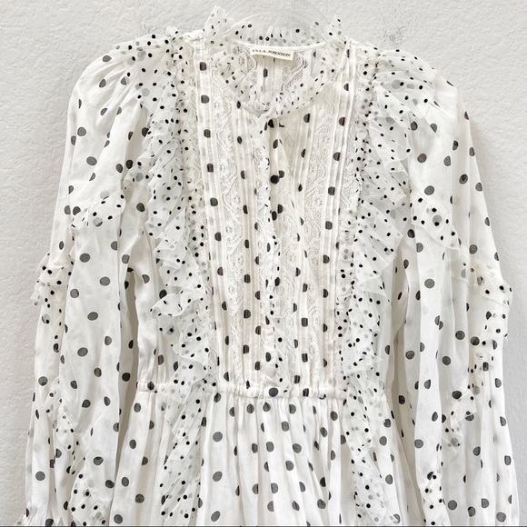 Ulla Johnson Presley Polka Dot Dress White & Black Size 2 - Picture 4 of 7